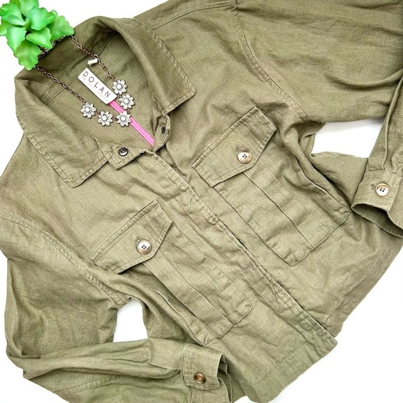Anthropologie Dolan Utility Jacket Cropped Linen Cropped Moss Green Size L - Picture 3 of 13